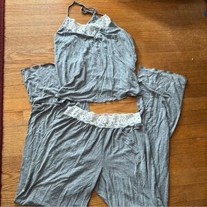 Aerie Women's Real Soft Pajama Set Lace Trim Small Heather Gray Small Long